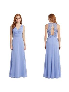 Tawny PromGirl Blue Empire Waist Lace Back Gown L Stretch Prom Formal Flowy